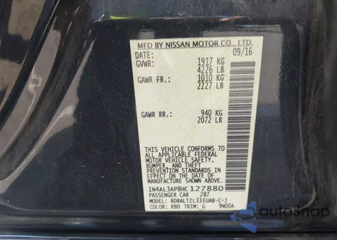 2017 Nissan Altima 2.5 Sl из США, поврежденный, VIN 1N4AL3AP8HC127880